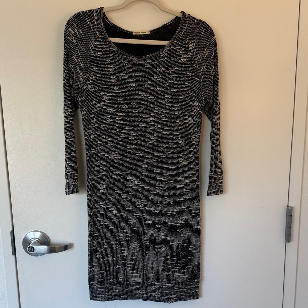 Marine Layer Black and White Knit Long Sleeve Dress